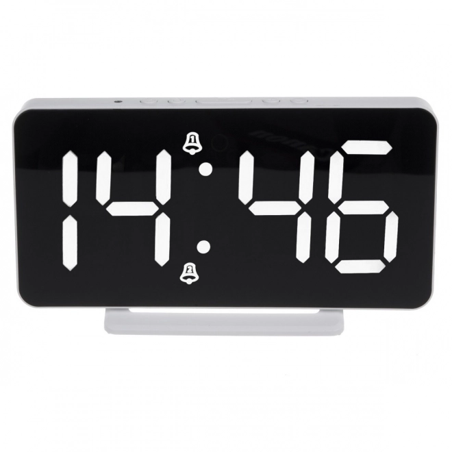digitaler Wecker mit Thermometer und verspiegeltem LED-Display, weiß