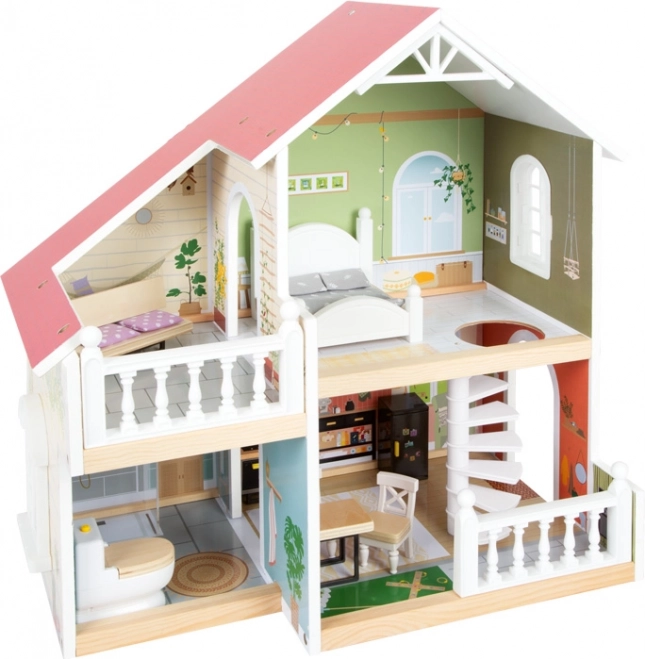 Houten poppenhuis met terras