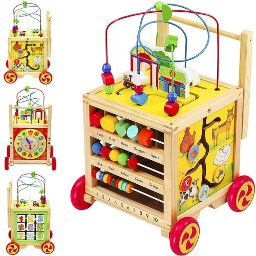 Holzspielzeug-Schiebewagen und Lernwürfel für Kinder