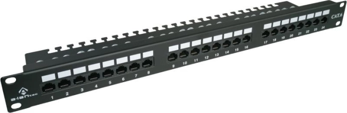 Panneau de brassage UTP cat. 6, 24 ports, LSA avec étagère, 1U