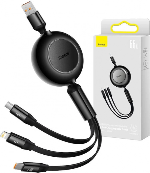 Baseus Bright Mirror 3 USB Cable 3-in-1 for micro USB, USB‑C and Lightning 66W 1.1 m – black