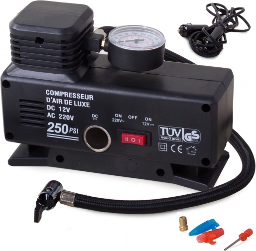 Compressor pomp voor auto 230 V / 12 V 250 PSI met manometer