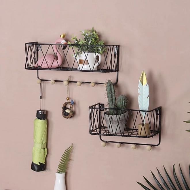 Étagère suspendue avec crochets, style loft, noire, 25,5 cm