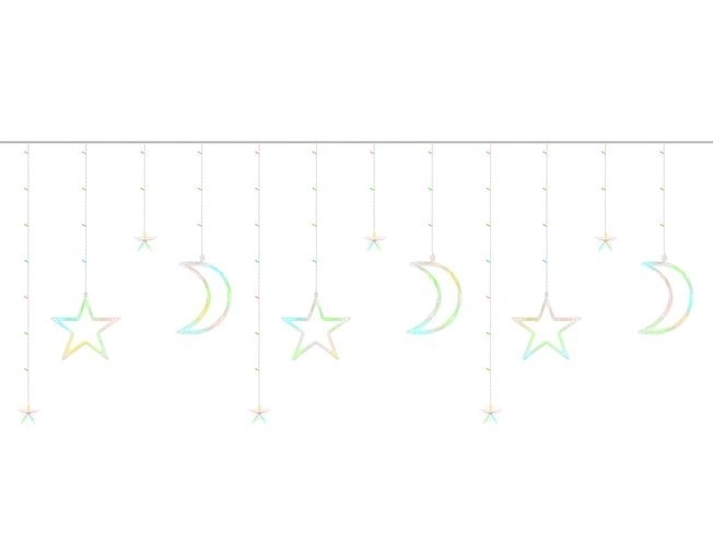 LED gekleurde gordijn met sterren en maantjes - 5 m, 138 LED