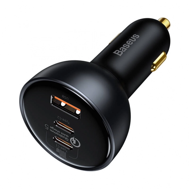 Auto-oplader Baseus Qualcomm, USB, 2x USB-C, 160 W (grijs)
