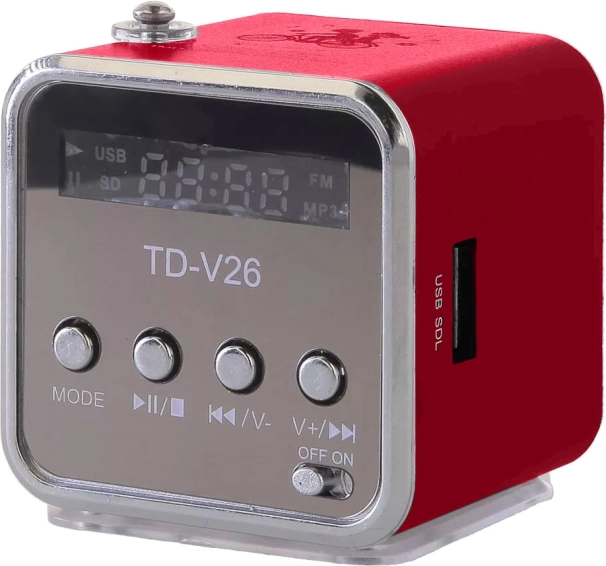 Portable mini speaker with FM radio and Bluetooth – Red