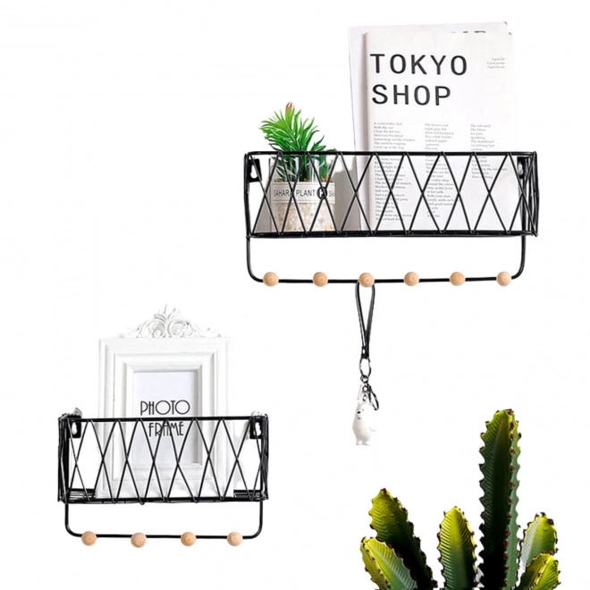 Étagère suspendue avec crochets, style loft, noire, 25,5 cm