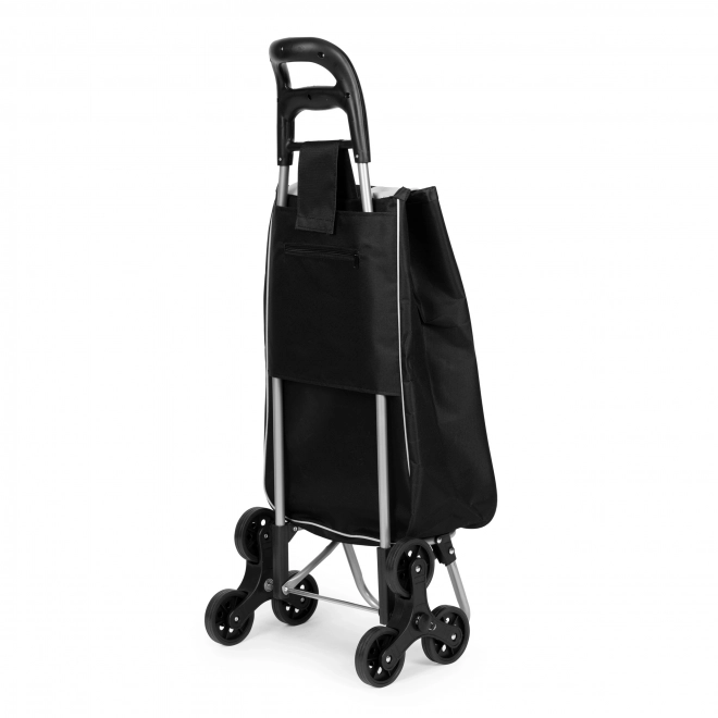 Black shopping cart with metal frame and 6 wheels