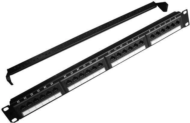 Panneau de brassage 24 ports 1U 19'' Cat.5e avec gestion de câbles noir