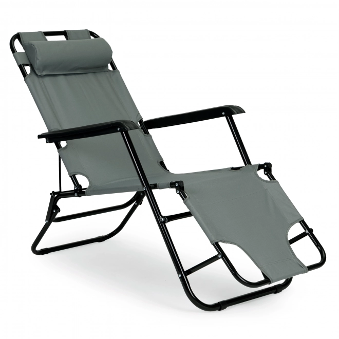 Outdoor Foldable Garden Chair with Headrest Gray