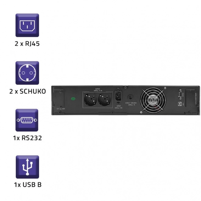 Noodstroomvoeding UPS RACK 1kVA 800W met LCD