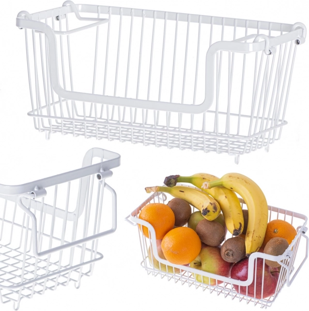 metal fruit and vegetable basket with handles, white