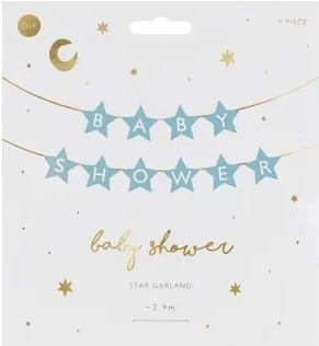 Banner sign for baby shower stars light 290cm x 16,5cm – Light blue