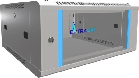 Wand-Rackschrank 4U 600 × 600 mit Glastür