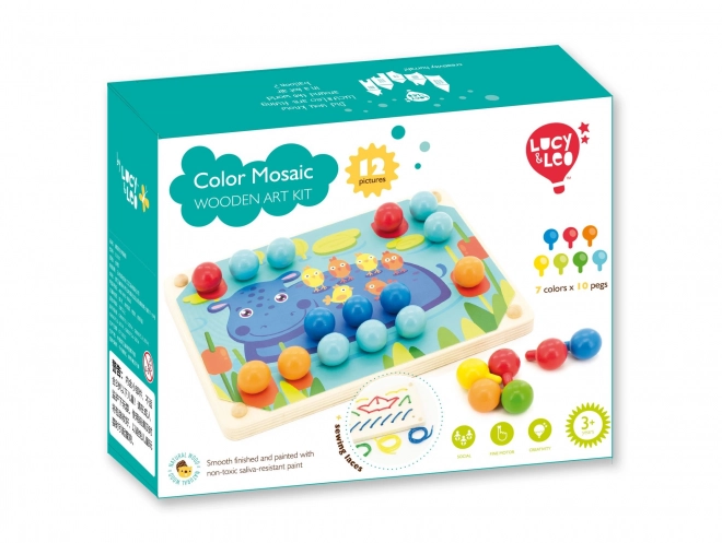 Lucy & Leo Mozaika avec pince et broderie - ensemble de jeu en bois avec modèles