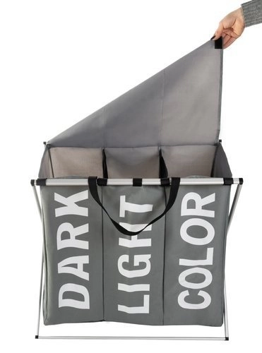 3 section laundry basket dark light color