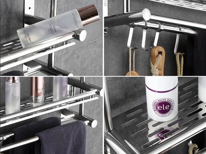 Hangende organisator voor de badkamer met zilveren planken