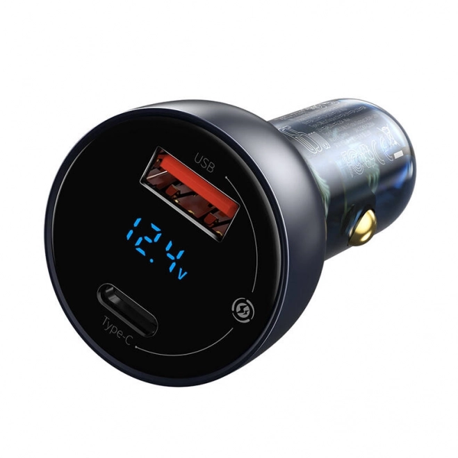 Baseus dual car charger with digital display, USB and USB-C, fast charging 65W