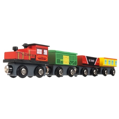 Houten treinen met wagons - 3 locomotieven en 9 wagons