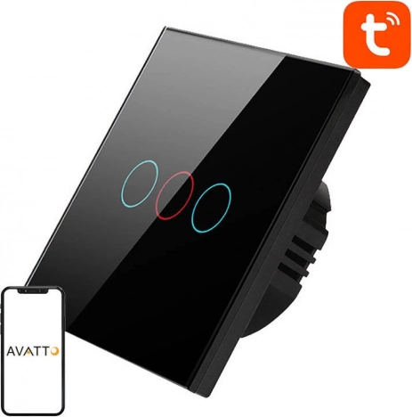 Interrupteur intelligent WiFi Avatto 3 voies TUYA (noir)