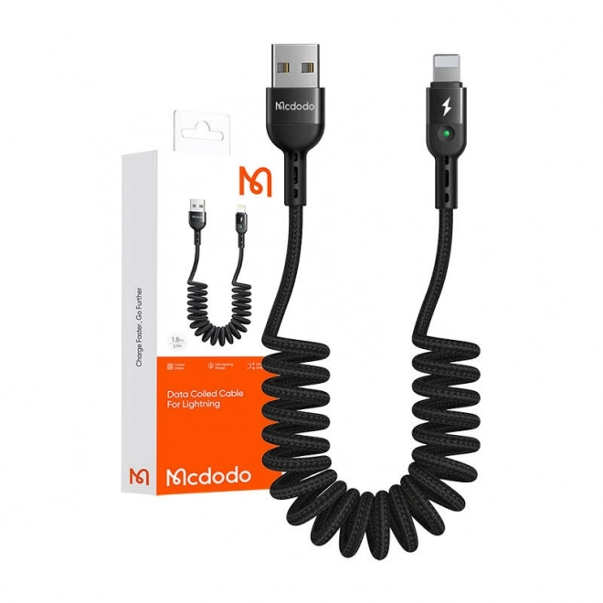 USB-Lightning-kabel, Mcdodo CA-6410, spiraalvormig, 1,8 m (zwart)