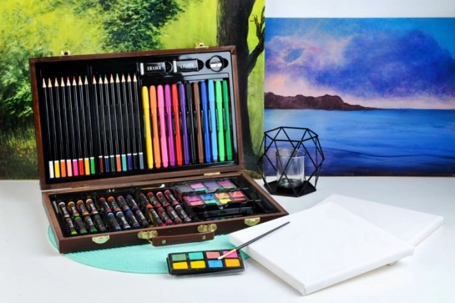 Large Art Set in a Wooden Case for Little Painters - 81pcs