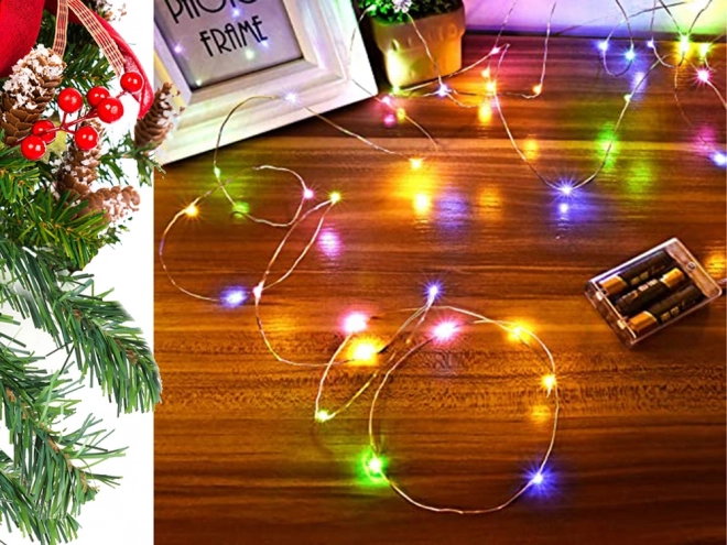 Veelgekleurde kerst LED-lampen met batterijen 10m