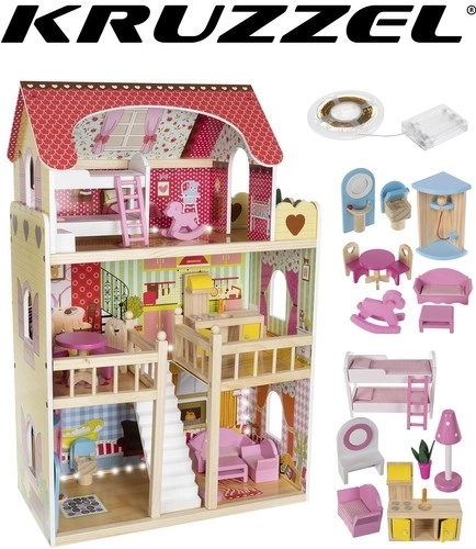 Houten poppenhuis met meubels 90 cm