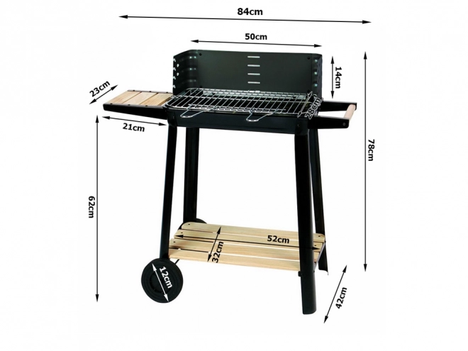 Tragbarer Holzkohlegrill für den Garten mit verstellbarem Rost und Ablagen