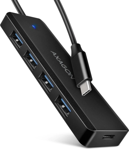 Reise-USB-Hub 4× USB‑A 5 Gb/s mit USB‑C und zusätzlicher Stromversorgung