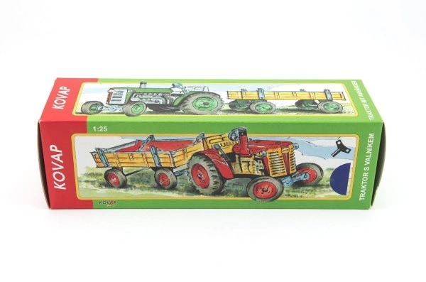 Traktor Zetor met groene aanhanger op wikkelsleutel metaal 28cm Kovap in doos