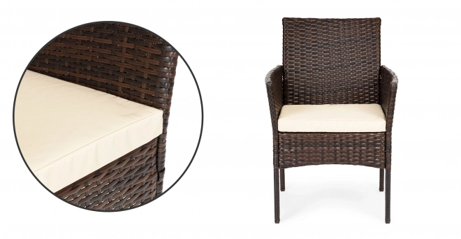 Tuin rattan meubels PREGASIO met 4 stoelen en tafel met glazen blad