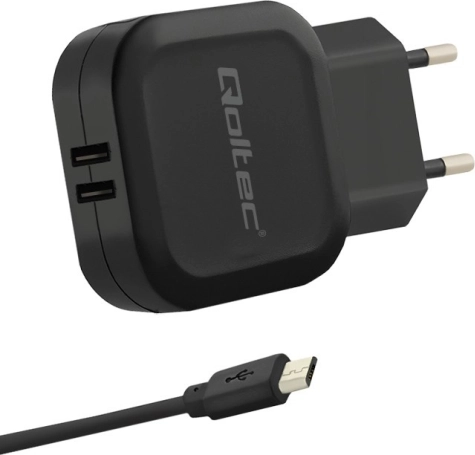Netvoedingslader 17W, 5V, 3,4A, 2xUSB met Micro‑USB‑kabel