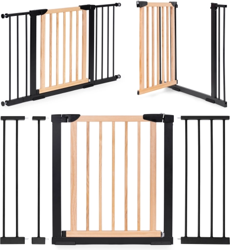 Sicherheitsgitter für Treppen und Türen 74–130 cm, Metall und Holz, mit Erweiterungspanels ECOTOYS