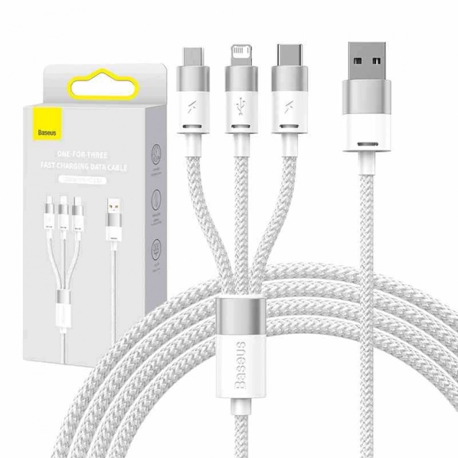 Kabel 3v1 USB Baseus StarSpeed-serie, USB-C + micro + Lightning 3,5A, 1,2 m (wit)
