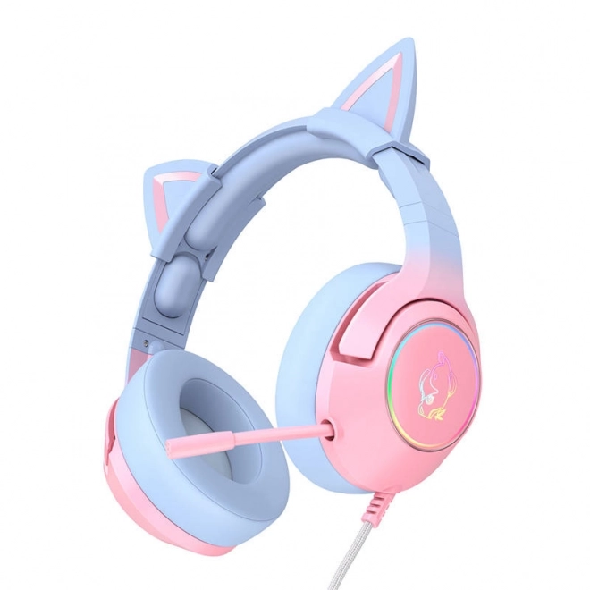 Gaming-Kopfhörer rosa-blau mit Katzenohren