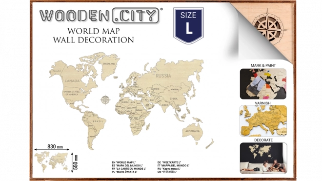 Houten wereldkaart WOODEN CITY groot