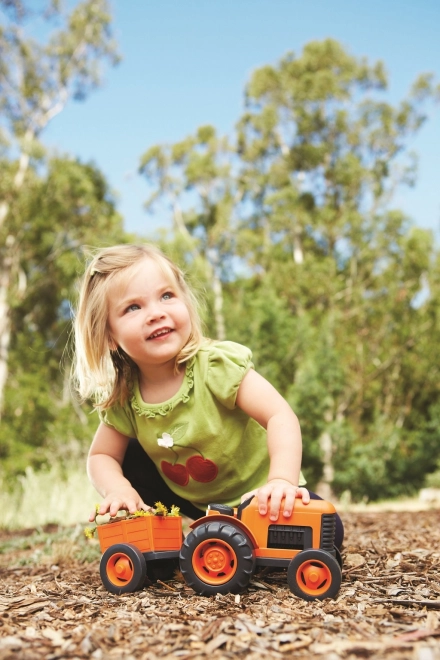 Tractor met oranje aanhanger van Green Toys