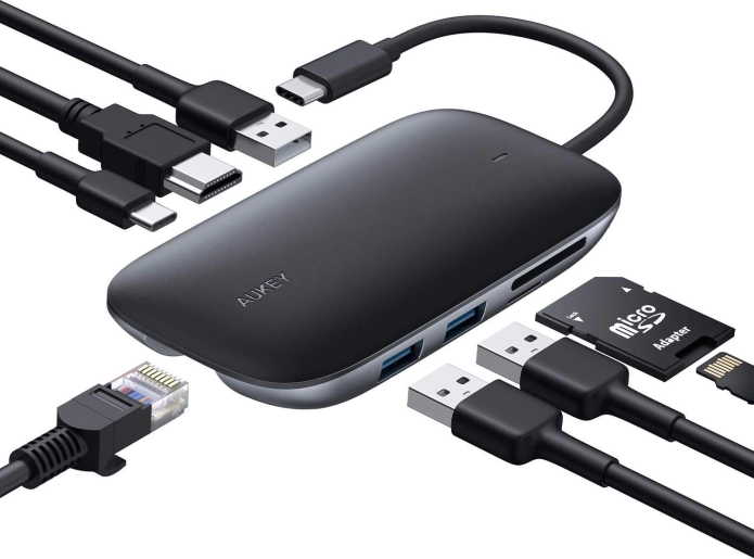 Concentrateur USB‑C Aukey 8‑en‑1 avec HDMI 4K, Ethernet Gigabit et Power Delivery 100 W