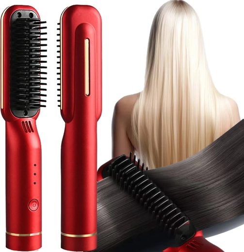 Electric Wireless Hair Straightening Brush 2-in-1