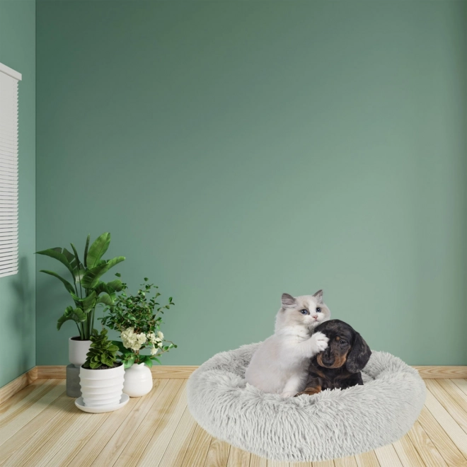 Pluche bedje voor hond en kat 60 cm lichtgrijs