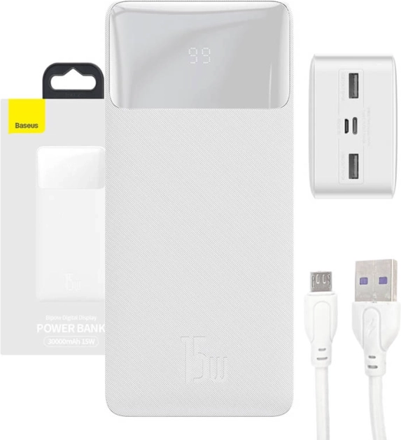 powerbank Baseus Bipow 30000 mAh, 15 W, wit