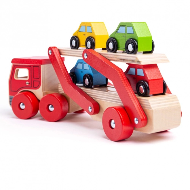 Houten vrachtwagen met auto's van Bigjigs Toys