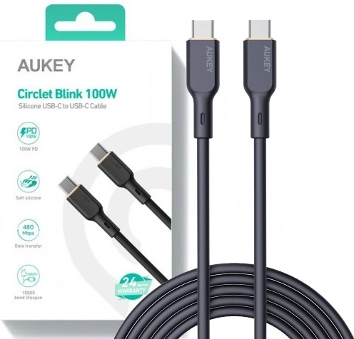 Aukey USB‑C cable 1 m, silicone, 100 W Power Delivery, 5 A, black