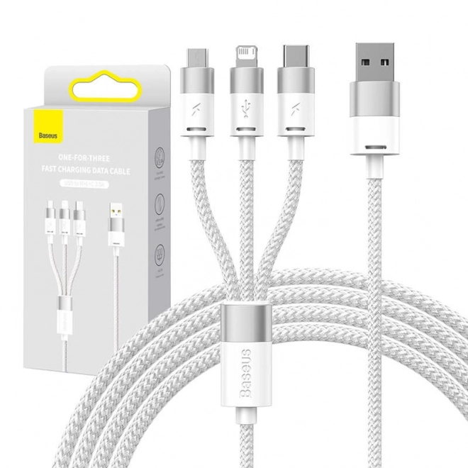 Kabel 3v1 USB Baseus StarSpeed-serie, USB-C + micro + Lightning 3,5A, 1,2 m (wit)