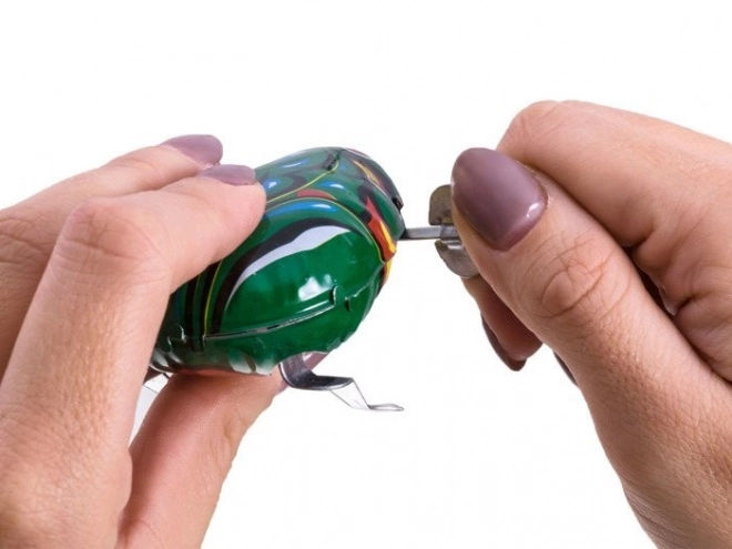 Metalen kikker met opwindveertje