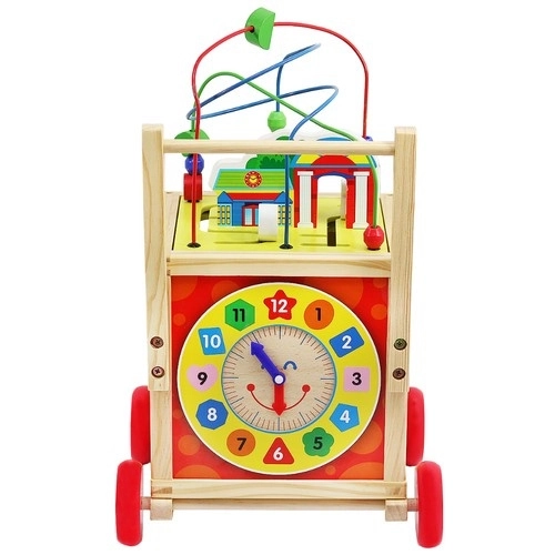 Wooden Push Walker and Educational Cube for Kids