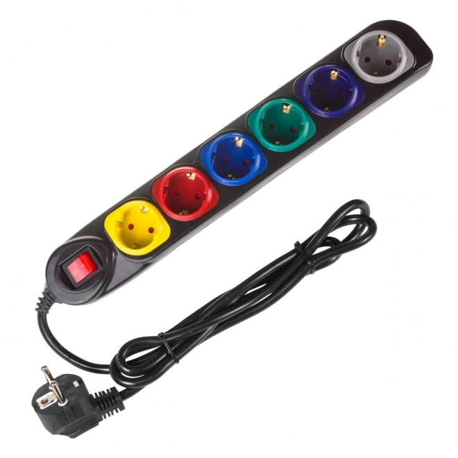 Stroomrail 1,5 m 250VAC/10A MCE509 B 2500 Q, IP20, 6 stopcontacten, nominale stroom 10 A, zwart