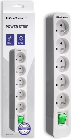 Wit-grijze stekkerdoos met 5 stopcontacten en 1,8 m kabel