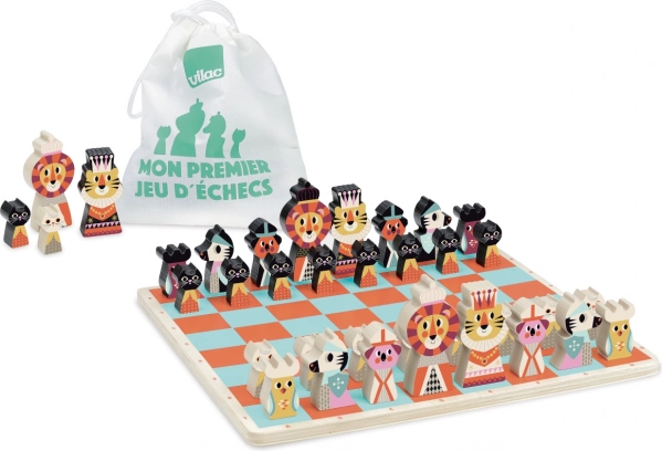 Échecs en bois avec des motifs d'animaux pour enfants